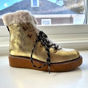 J. Crew Gold Shearling Bootie, size 8